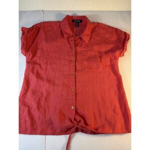 Eileen Tracy Linen Shirt Pink Tie Front Button Up Boho Minimalist